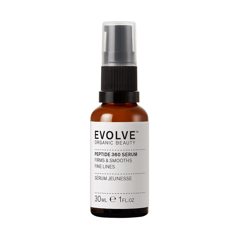 Evolve Organic Beauty Peptide 360 Serum bottle on a white background